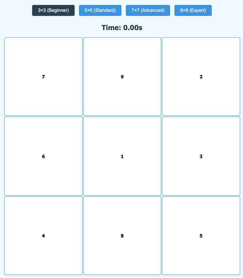 Schulte Table Training Game Version 2 Screenshot