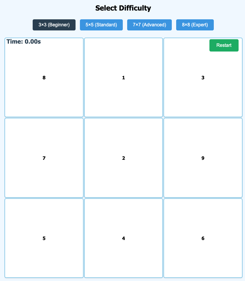 Schulte Table Training Game Version 3 Screenshot