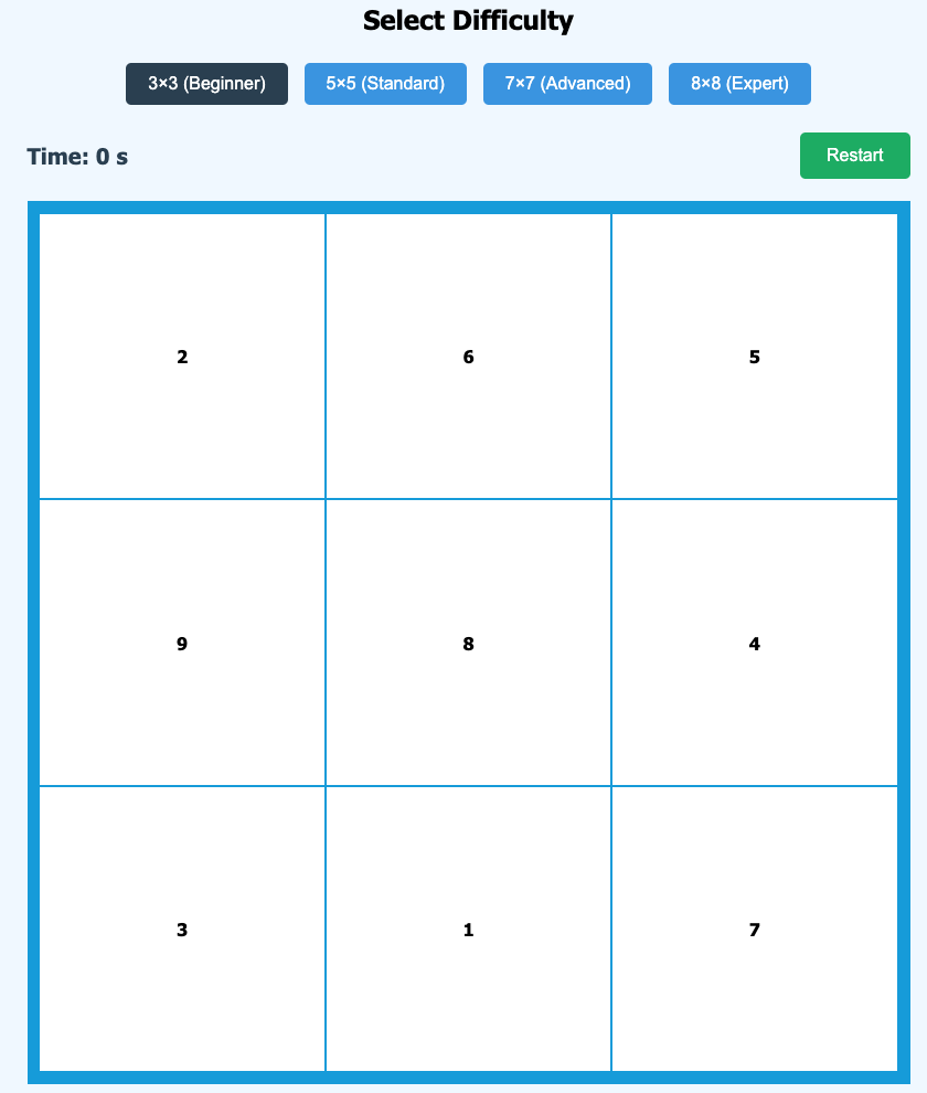 Schulte Table Training Game Version 6 Screenshot